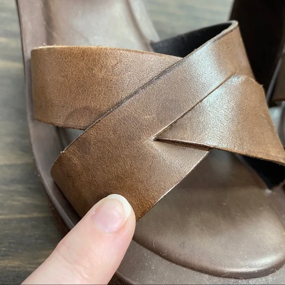 Kork-Ease brown leather platform wedge sandal 9 - Picture 4 of 12